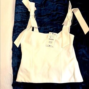 New Zara Elegant White Bow-Tie Strap Top